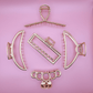 Golden Belle Signature Claw Clip Set with five elegant gold metal hair clips on pink background