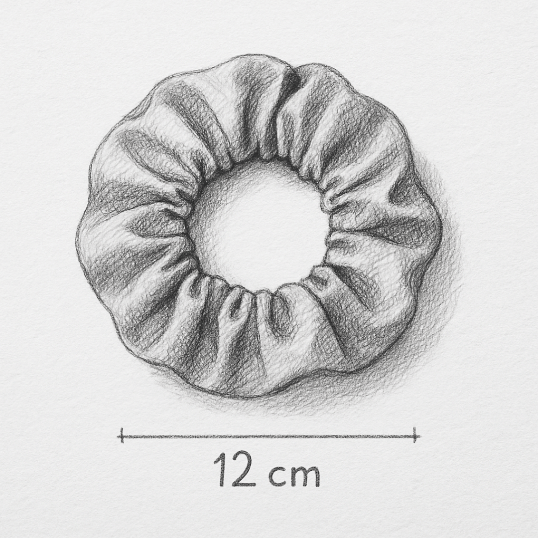 Scrunchie Flare, handgefertigt in Deutschland, 12 cm Durchmesser, leuchtendes Rot, Rosa, Lila Muster.
